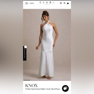 KNOX White Satin Knot Halter-Neck Maxi Dress